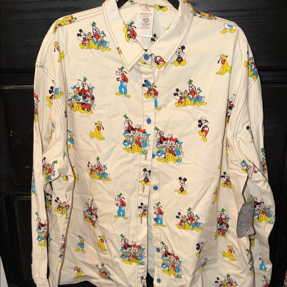 Disney Cream Button Down Shirt with Character Print